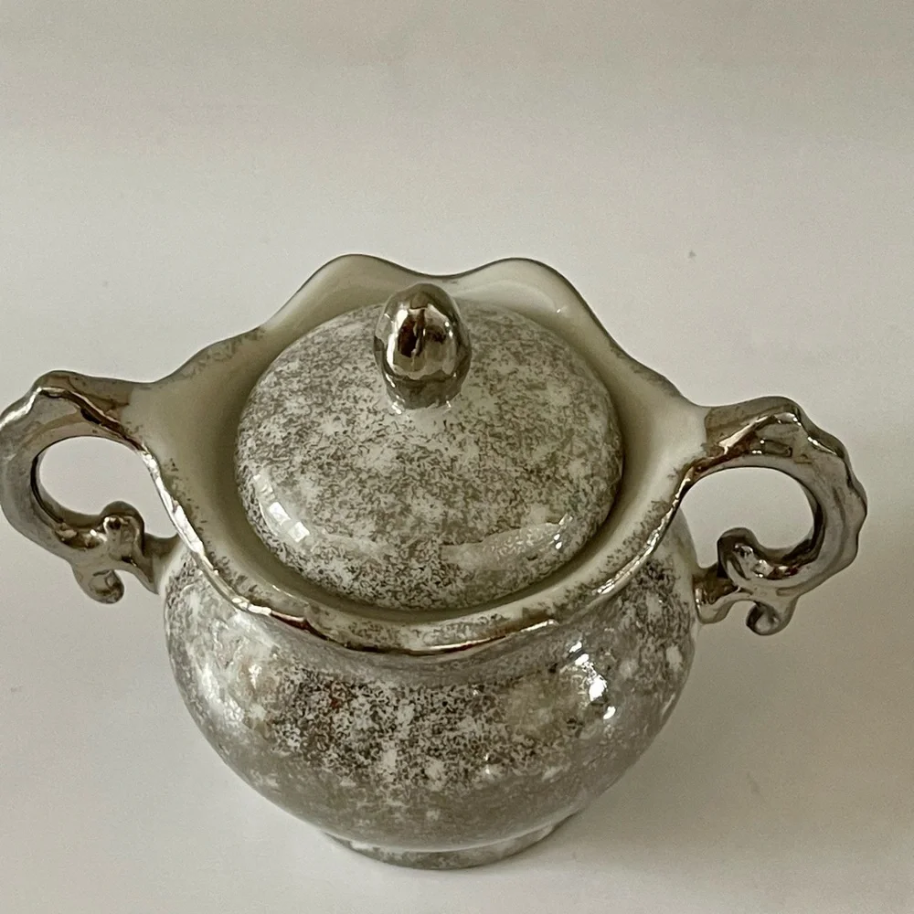 Vintage Enesco Japan 25th Wedding Anniversary Sugar Bowl & Creamer Set, 1950’s